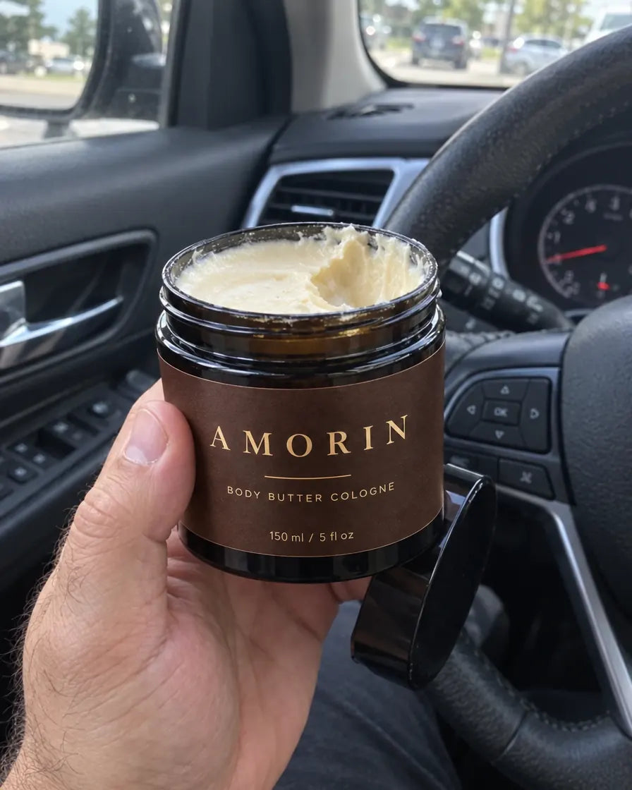 Amorin jar held in a car