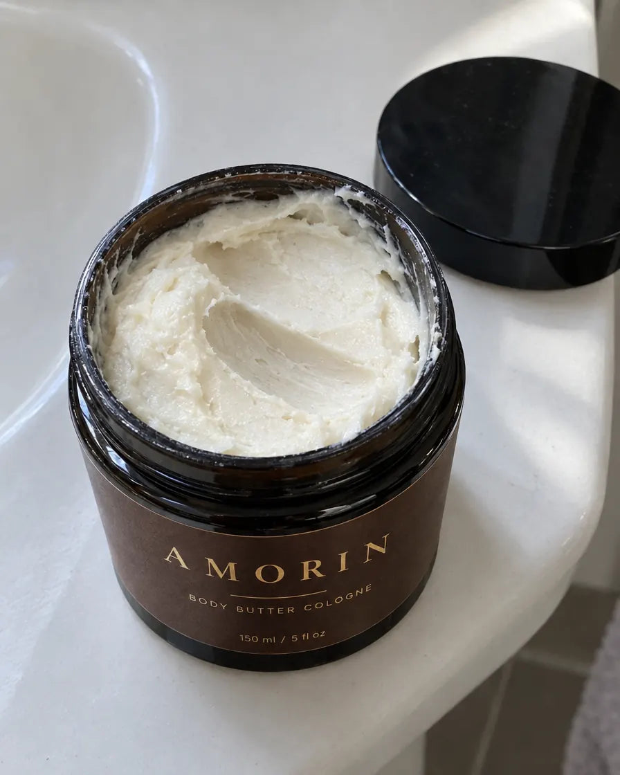 Open jar of Amorin body butter