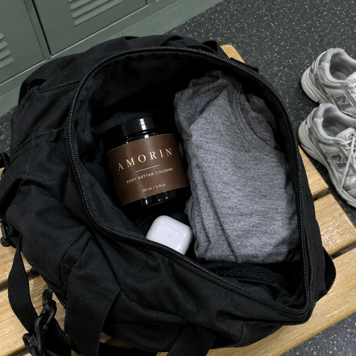 Amorin jar in a gym bag