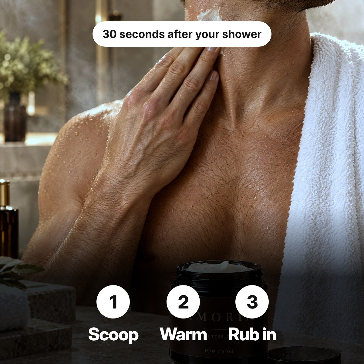 How to use: scoop then warm then rub in
